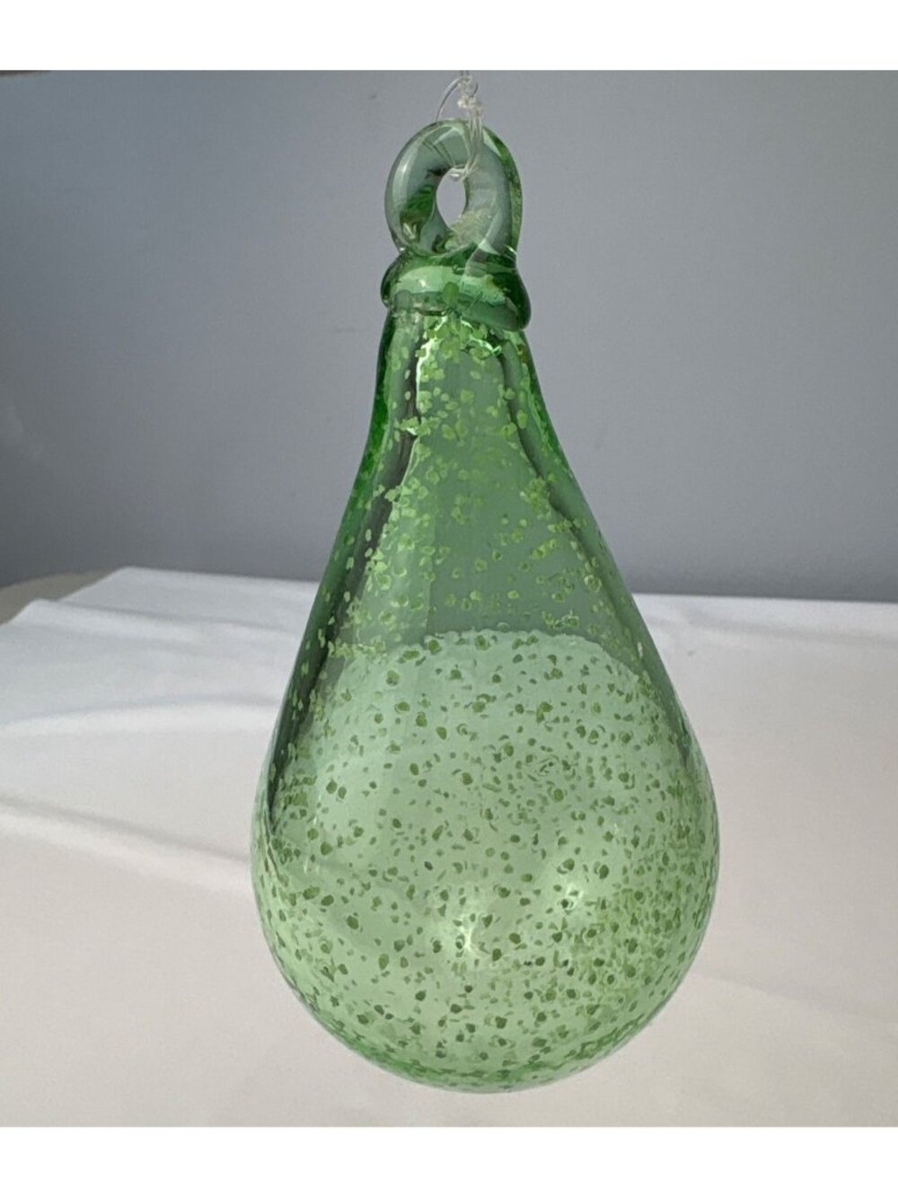 Hand-Blown Green Glass Drop Ornament Handmade Bubbles Unique Art Décor 5"
